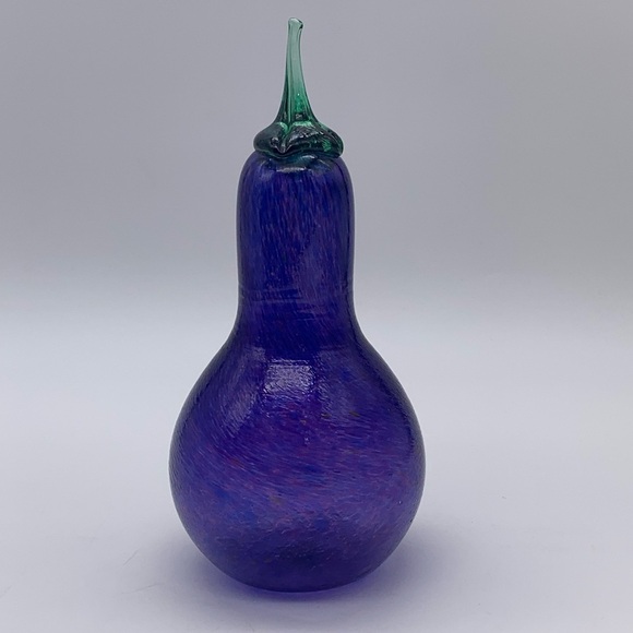 (SIGNED) Hand Blown Vegetable Eggplant Art Glass Sculpture Multi Color Swirl 8” - Picture 8 of 13
